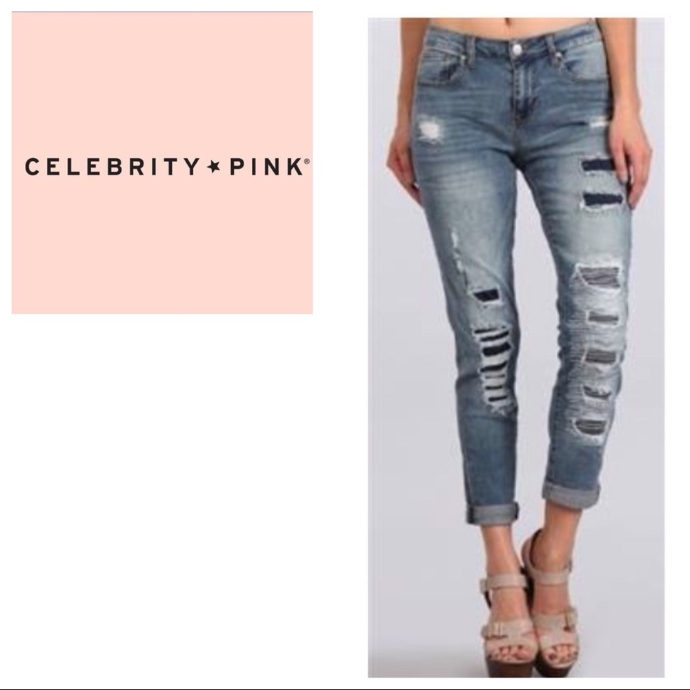 Celebrity Pink distressed girlfriend jeans